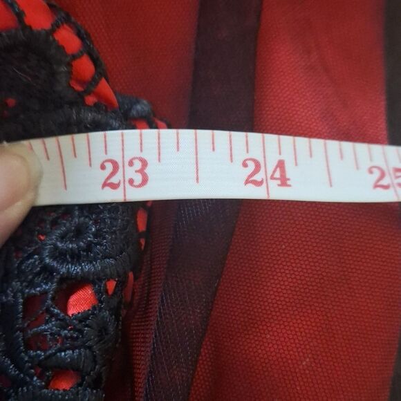 Whimsigoth Strapless Gown Corset Bridal Red & Black Lace Netting 20 / 22 - Picture 13 of 16